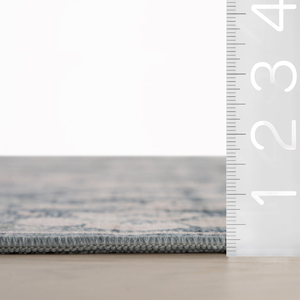 Kinice Traditional Floral Washable Rug | Dark Blue