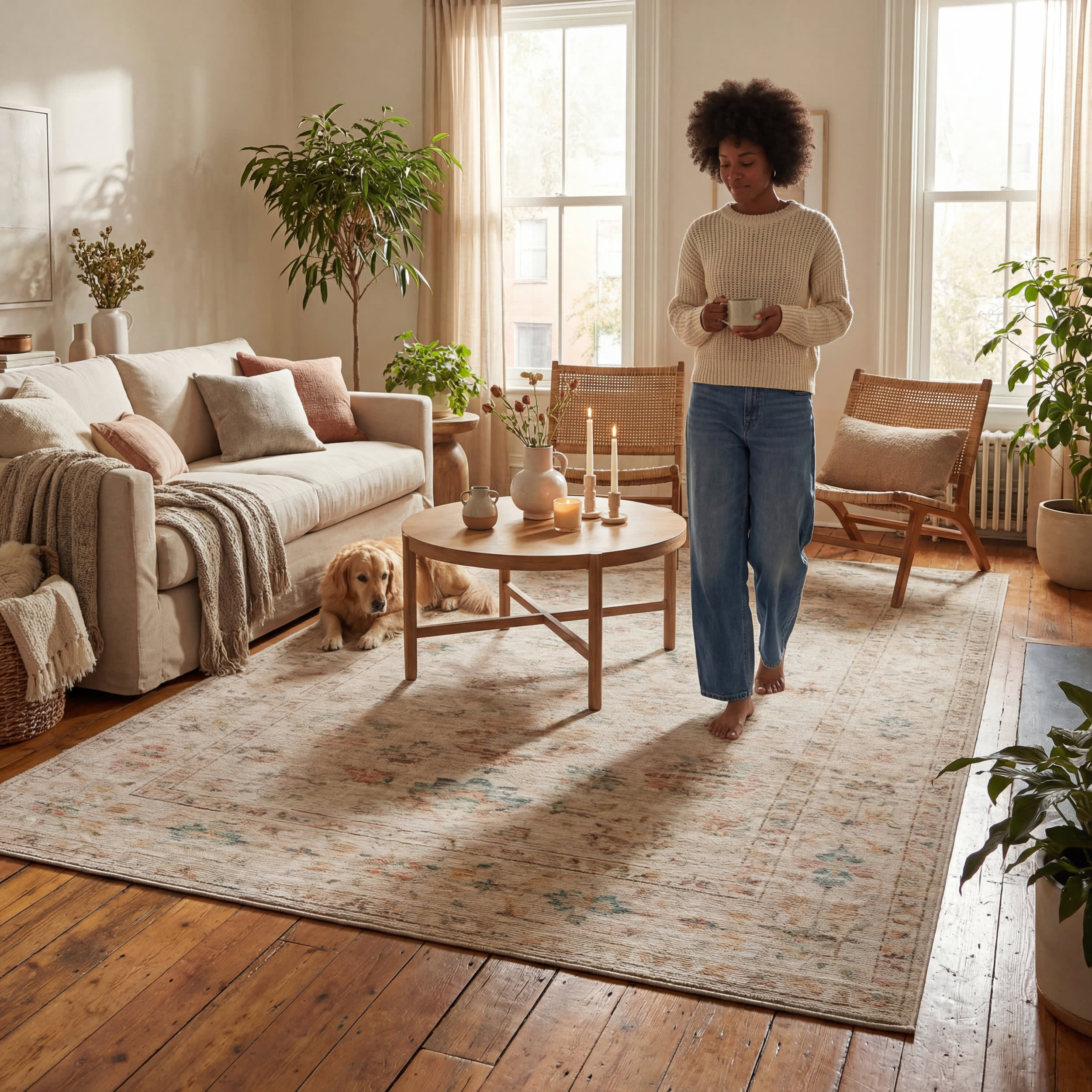 Tiye Traditional Floral & Paisley Rug | Beige