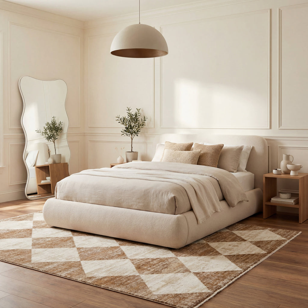 Vanni Checkered Fringed Rug | Tan