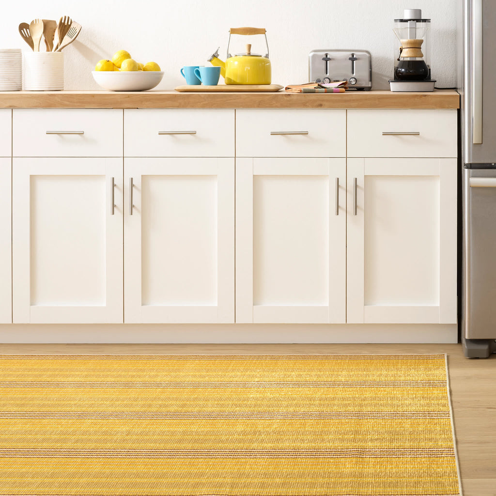Sunflower Ticking Machine Washable Rug | Yellow