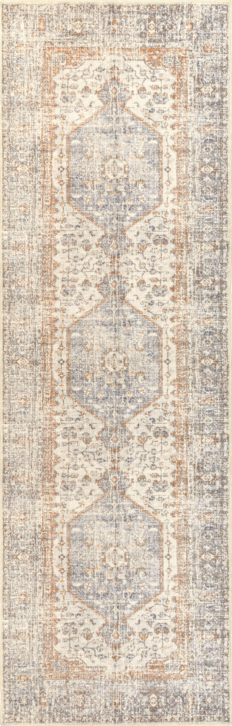 Vintage Medallion Washable Rug | Light Grey Main image