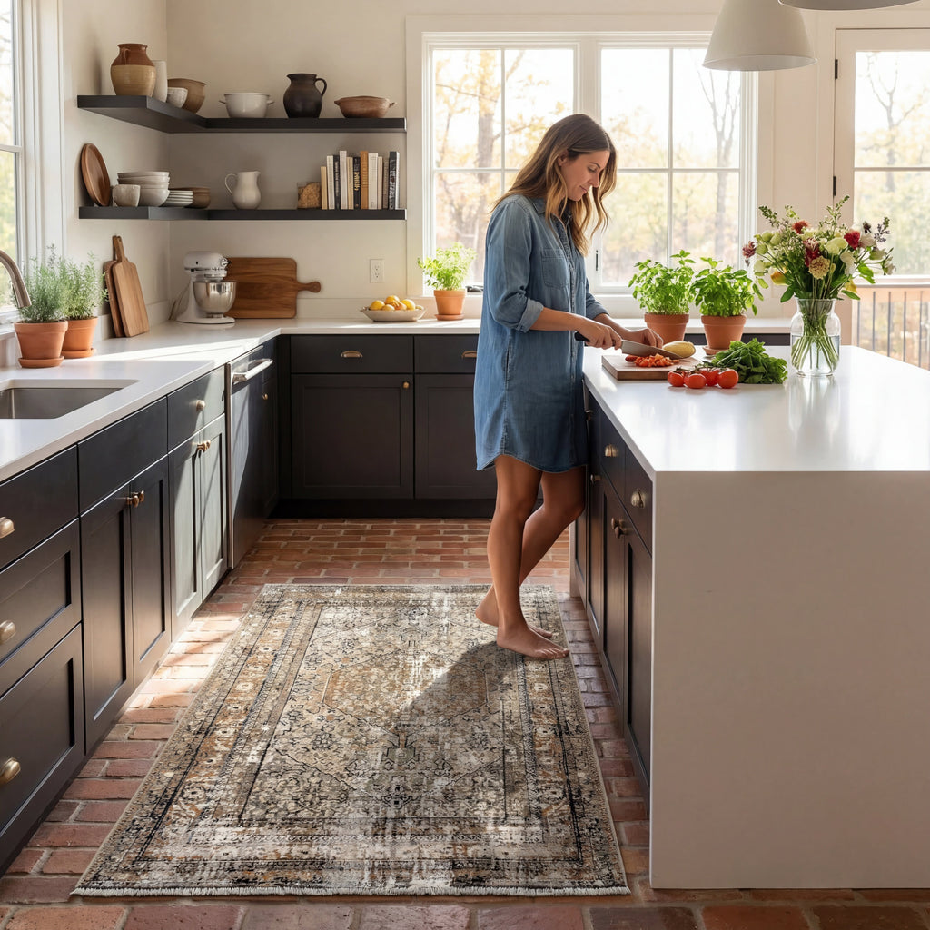 Vintage Medallion Fringe Rug | Beige