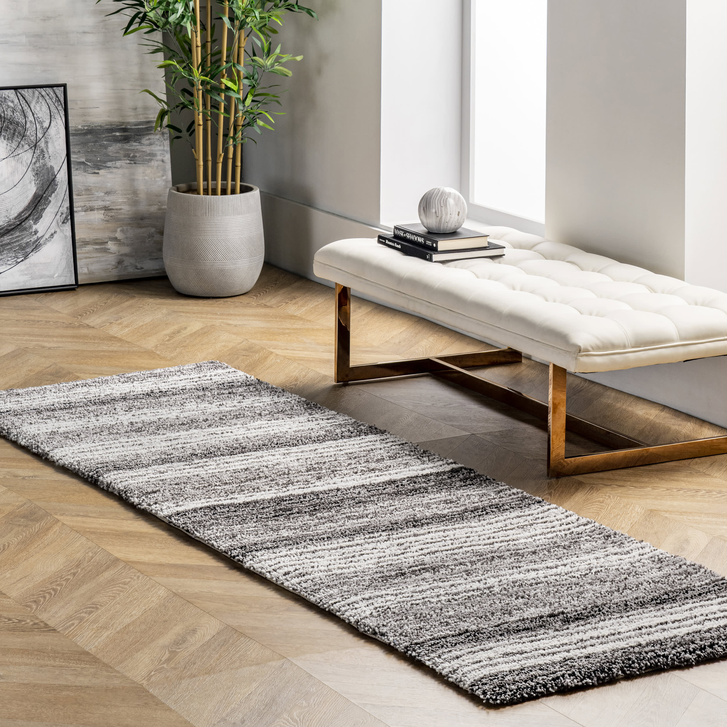 Striped Shaggy Rug | Grey Multicolor Secondary image