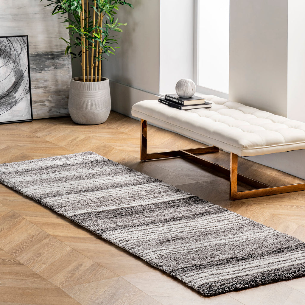 Striped Shaggy Rug | Grey Multicolor