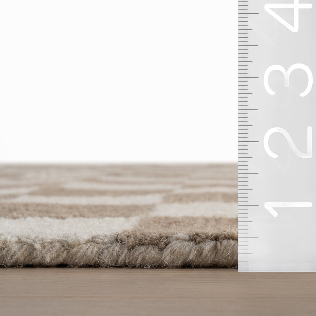 Calina Modern Checkered Indoor Wool Rug | Taupe