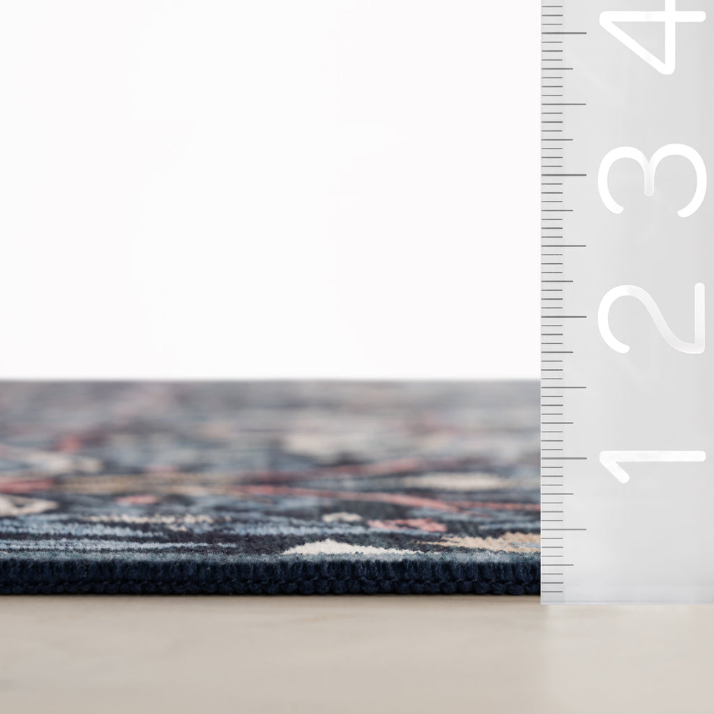 Sati Floral and Paisley Washable Rug | Dark Blue