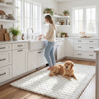 Ivana Checkered Plush Cloud Washable Rug | Off White