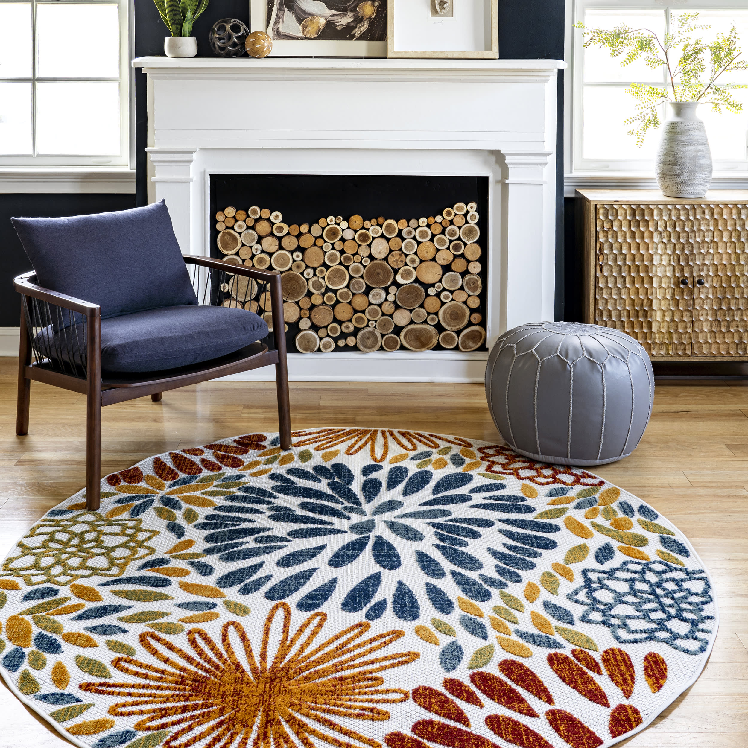 Floral Fireworks Indoor/Outdoor Rug | Blue Secondary image
