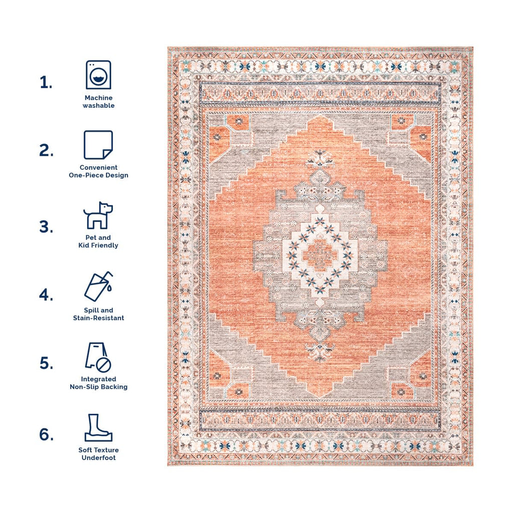 Stellar Medallion Washable Rug | Rust