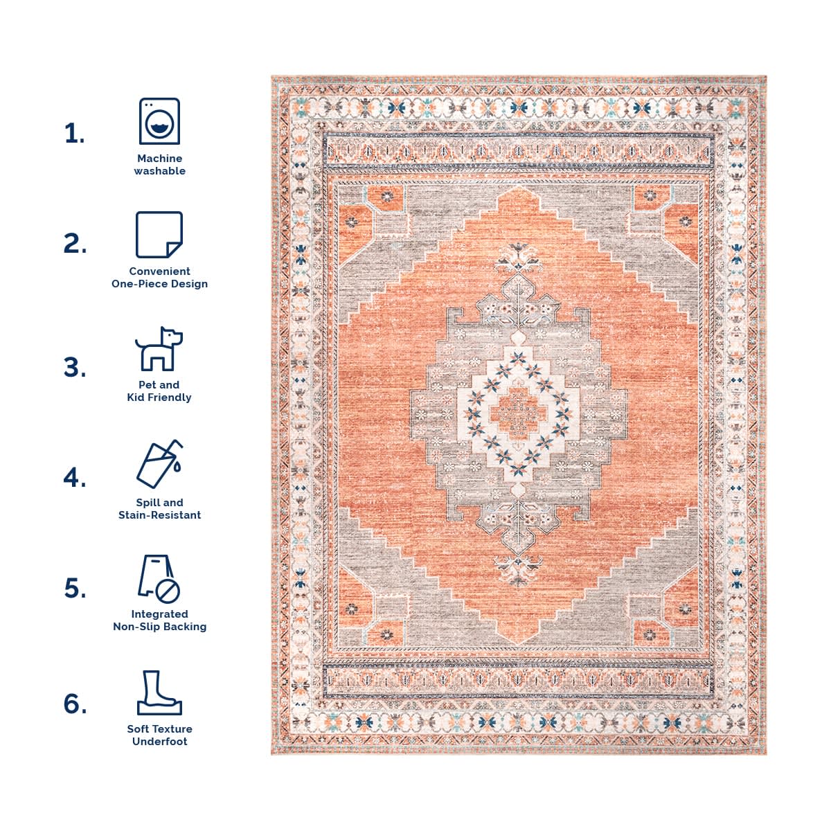 Stellar Medallion Washable Rug | Rust