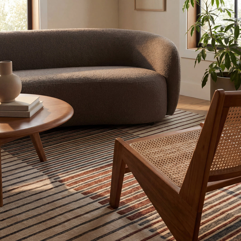 Mauzi Modern Striped Washable Rug | Rust