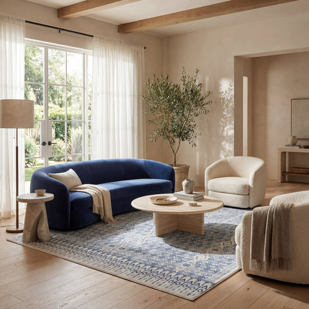 Benica Modern Geometric Washable Rug | Blue