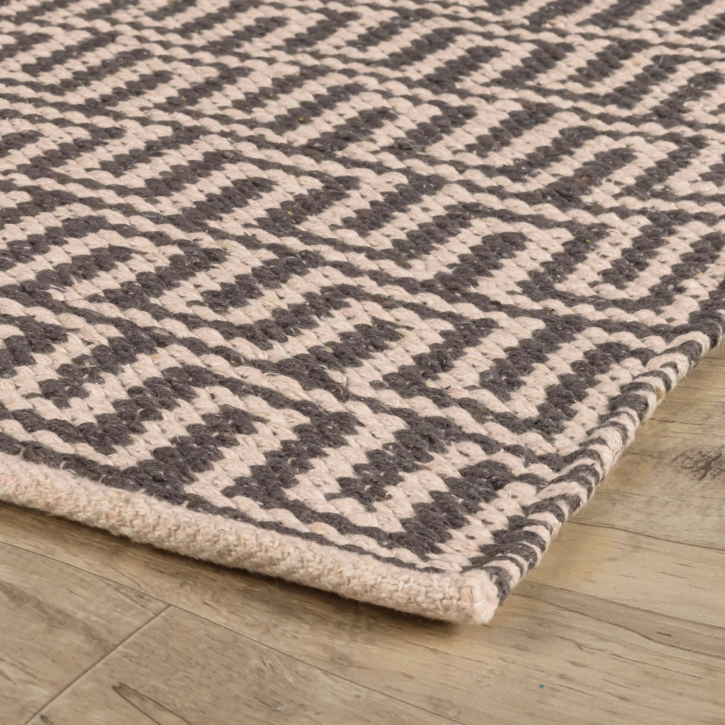 Zipper Handwoven Cotton Rug | Grey/Ivory