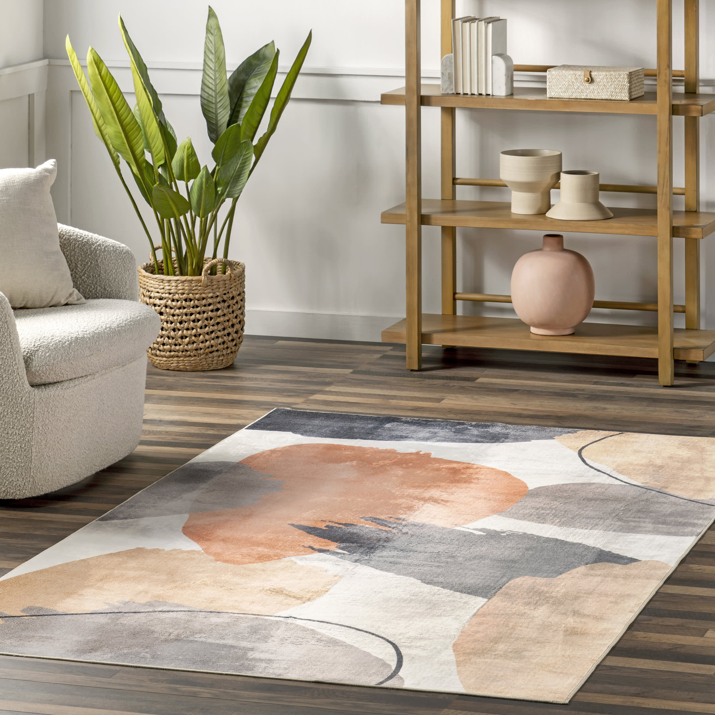 Alize Abstract Washable Rug | Peach Secondary image