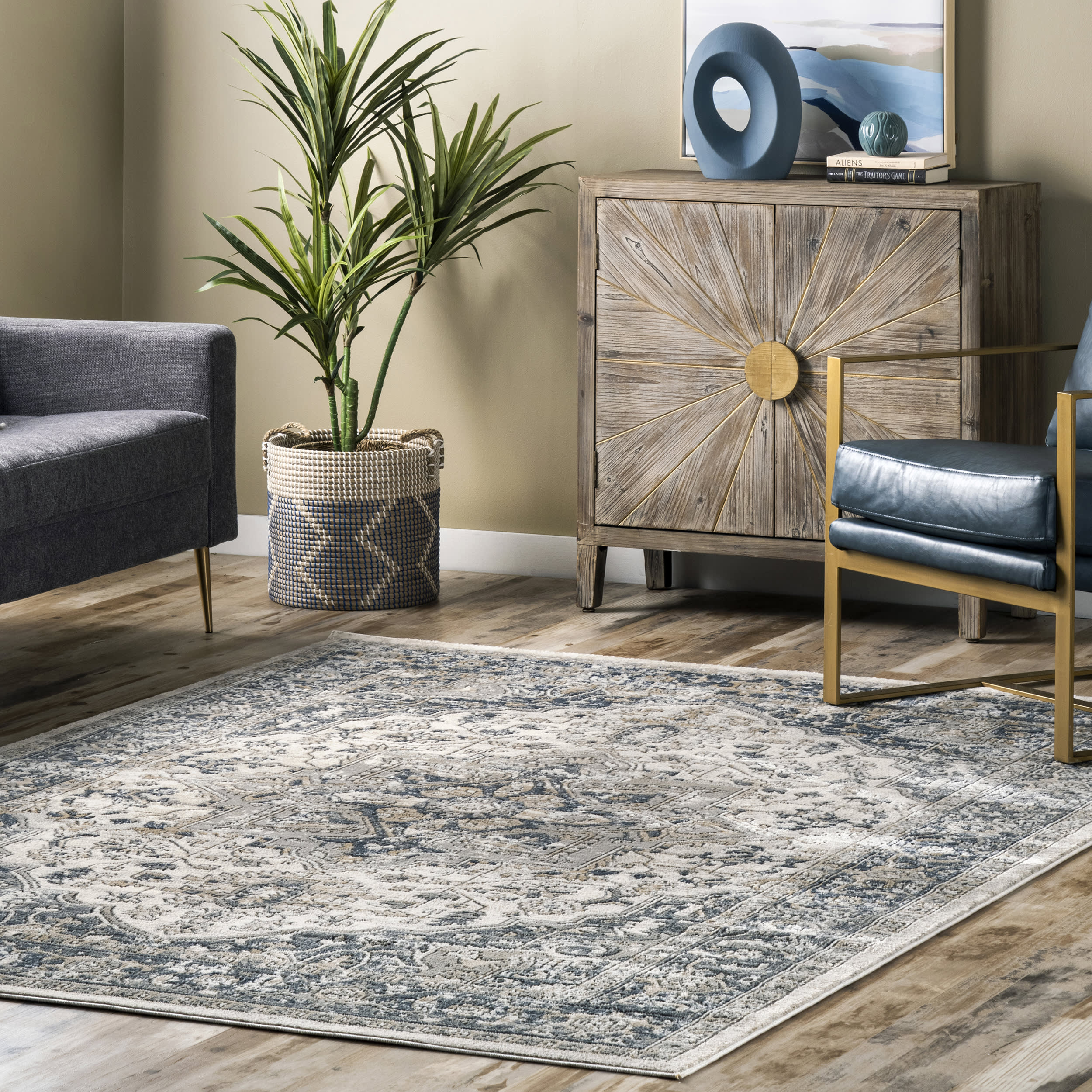 Bordered Medallion Rug | Grey