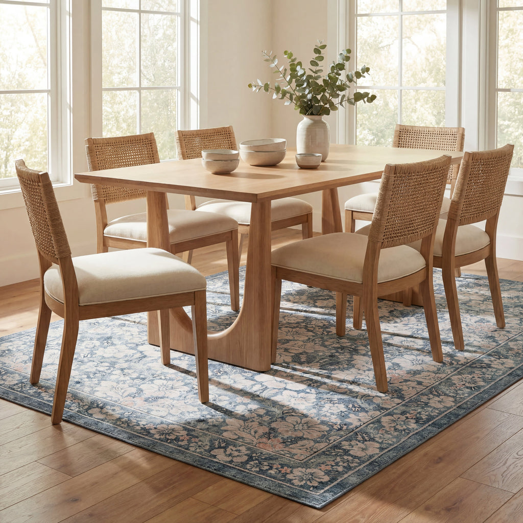 Kinice Traditional Floral Washable Rug | Dark Blue