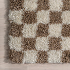 Bettie Retro Checkered Shag Rug | Beige