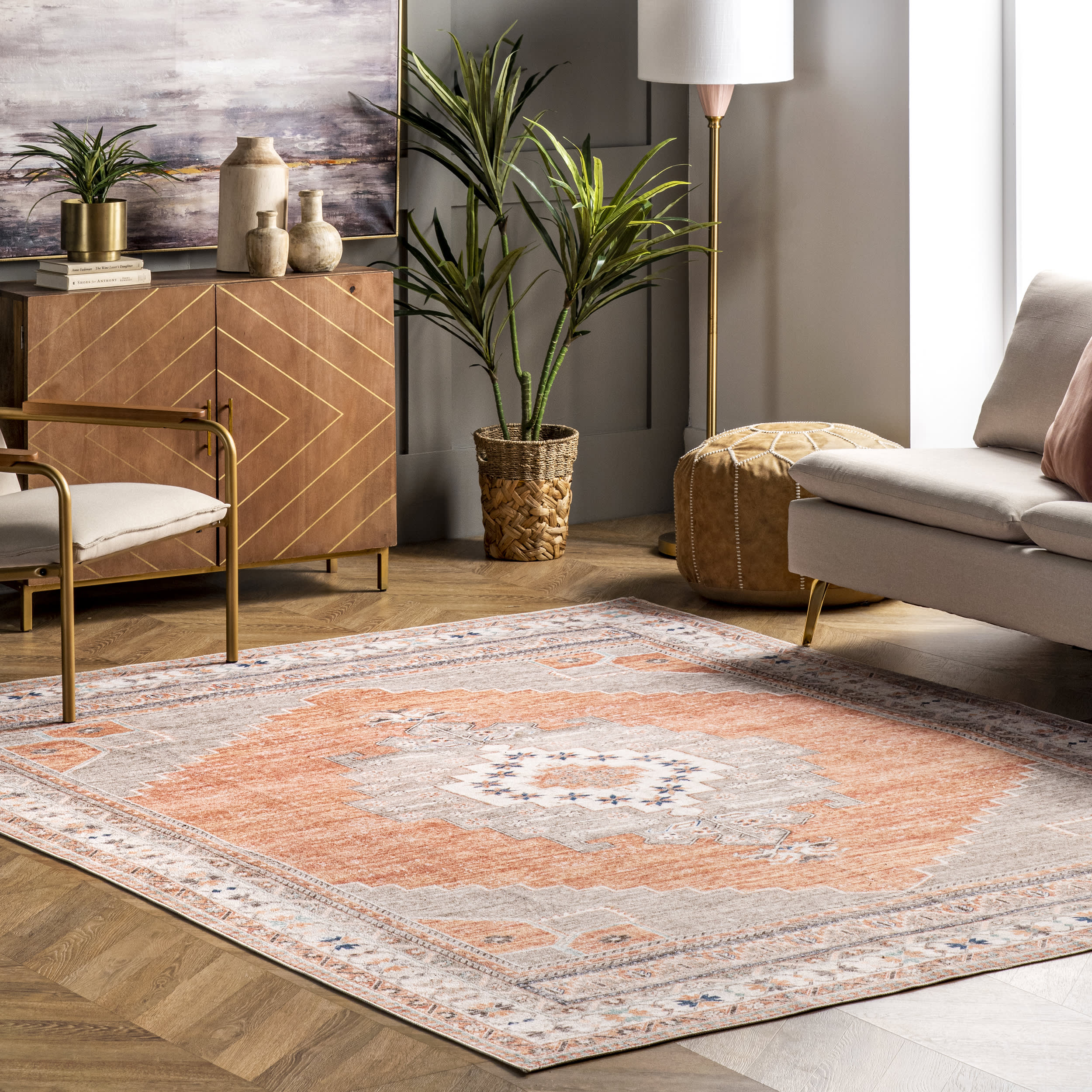 Stellar Medallion Washable Rug | Rust Secondary image