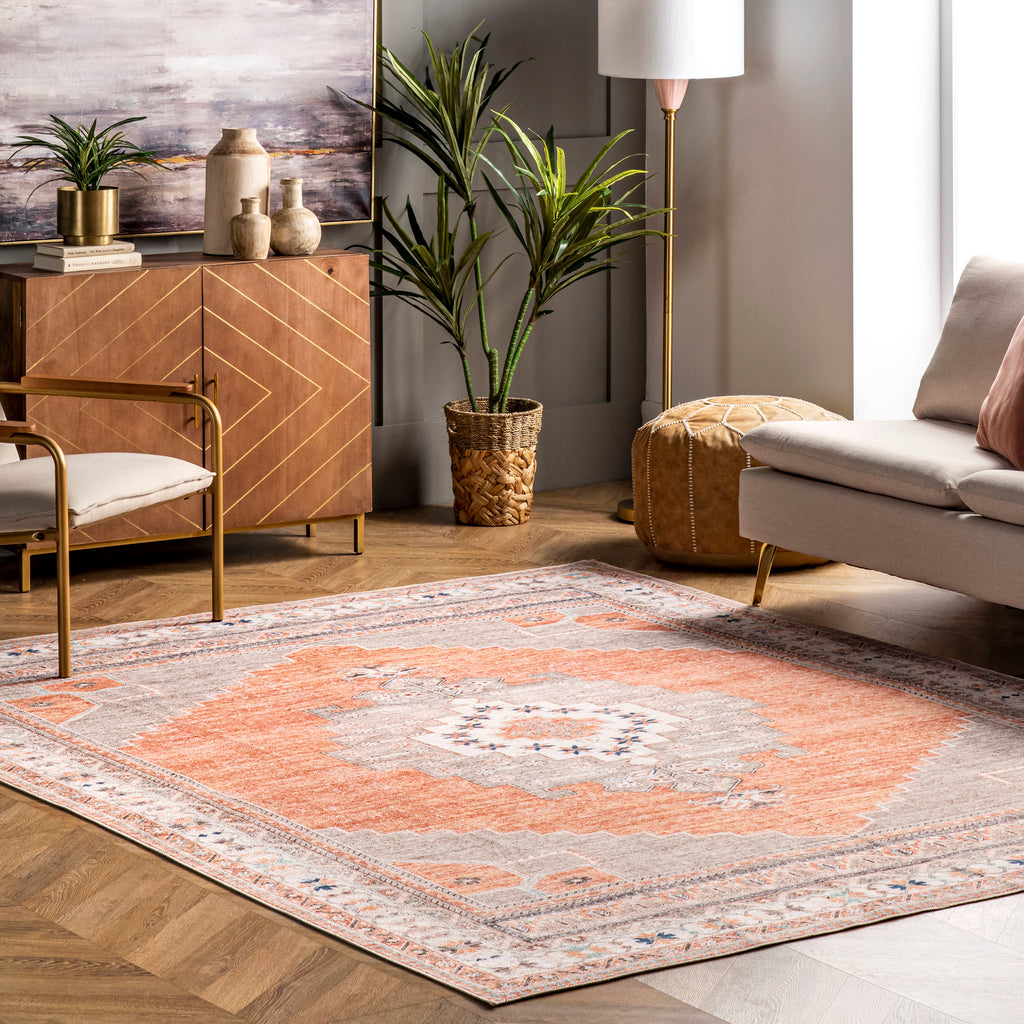 Stellar Medallion Washable Rug | Rust