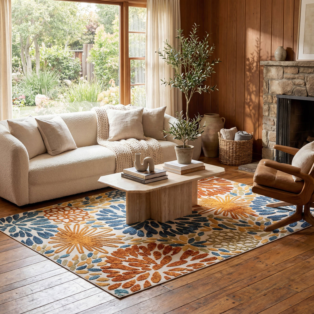 Floral Fireworks Indoor/Outdoor Rug | Blue