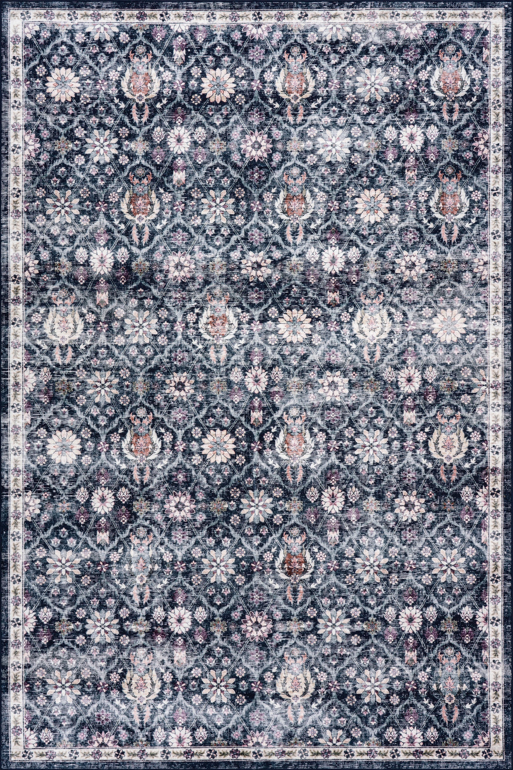Calari Floral and Paisley Washable Rug | Navy Image secondaire du produit