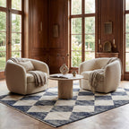 Vanni Checkered Fringed Rug | Navy