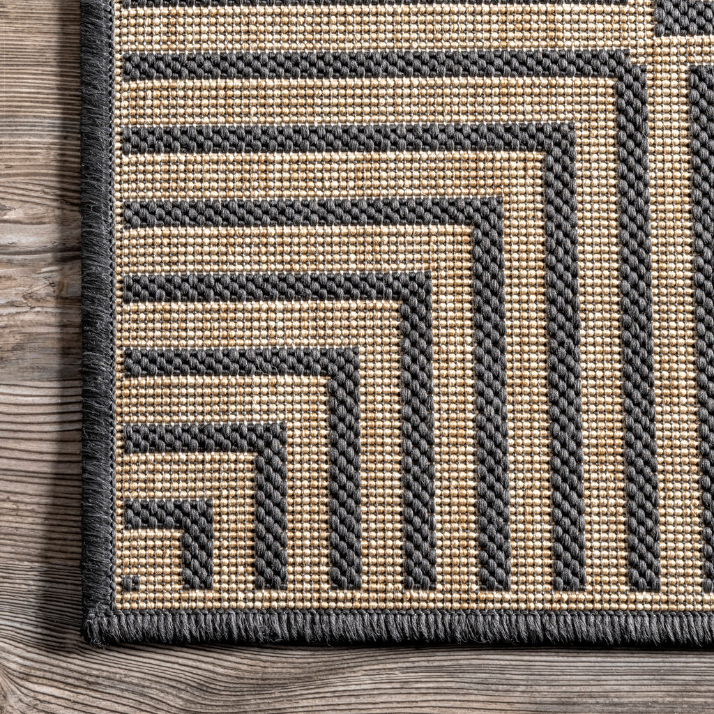 Striped Border Indoor/Outdoor Flatweave Rug | Dark Grey