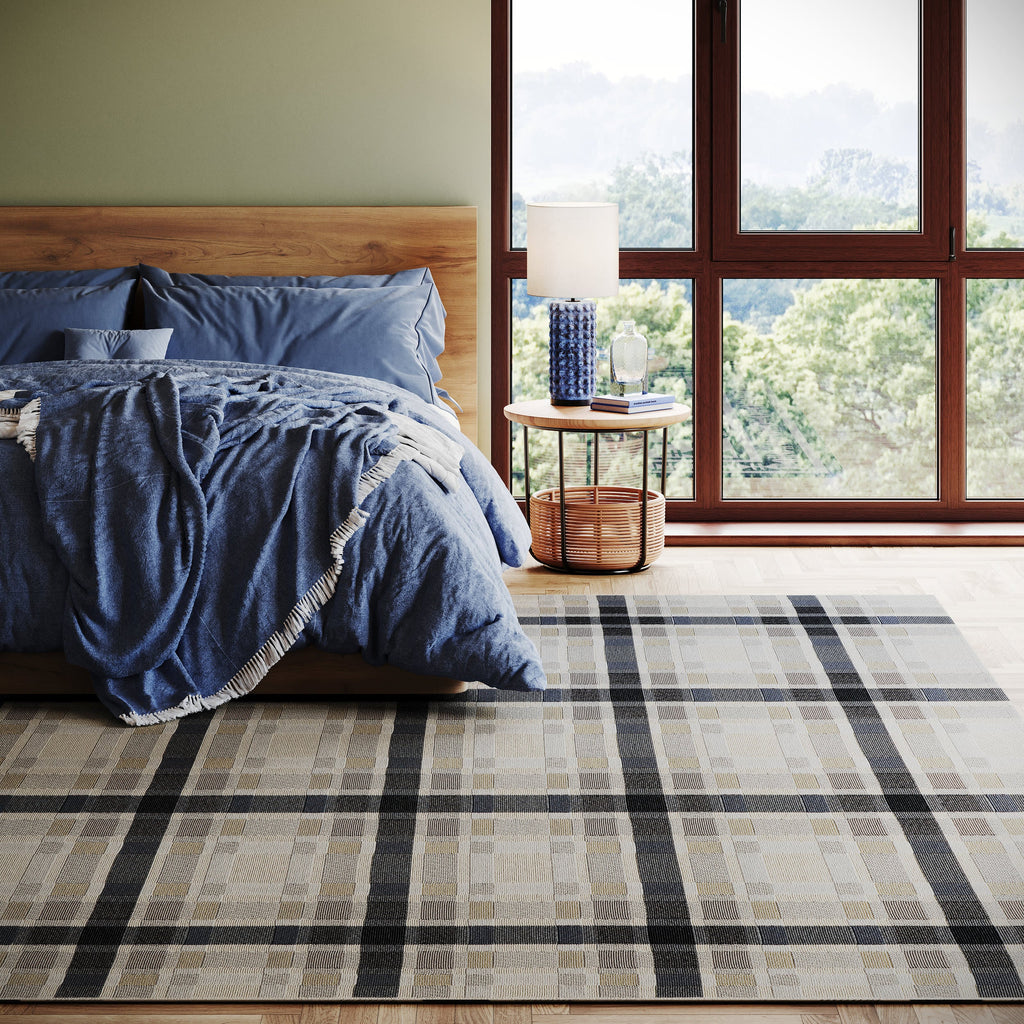 Mesael Modern Plaid Indoor/Outdoor Rug | Blue