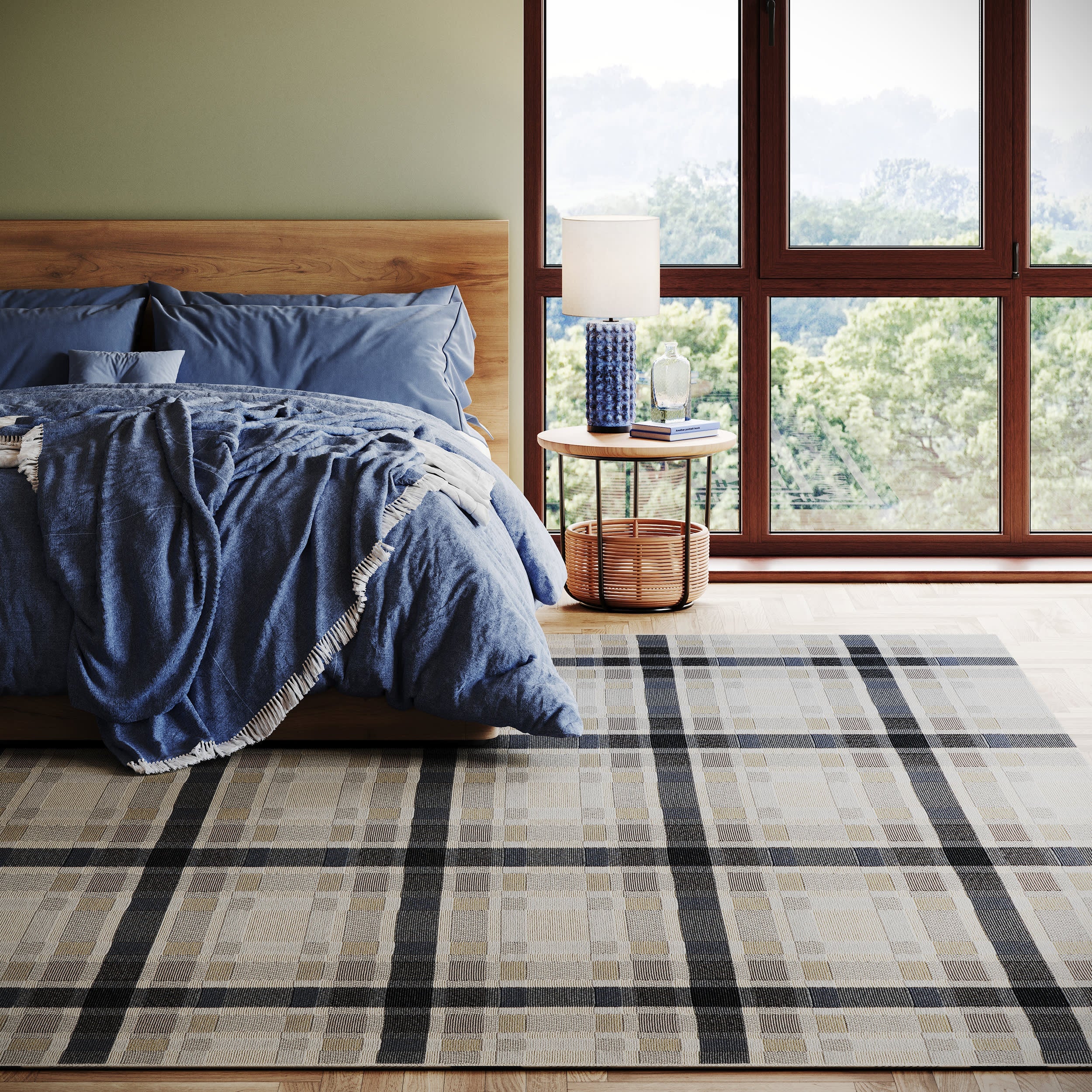 Mesael Modern Plaid Indoor/Outdoor Rug | Blue