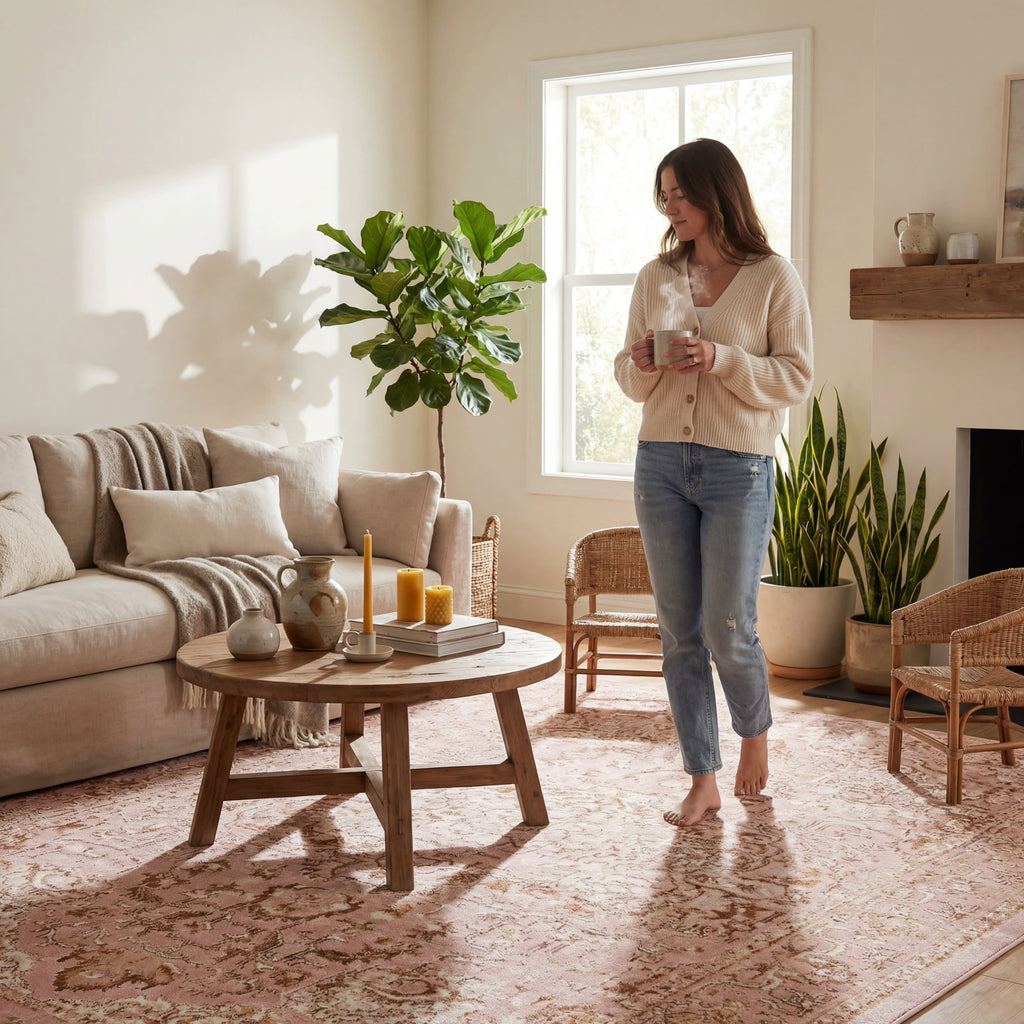 Lianna Washable Vines Rug | Pink