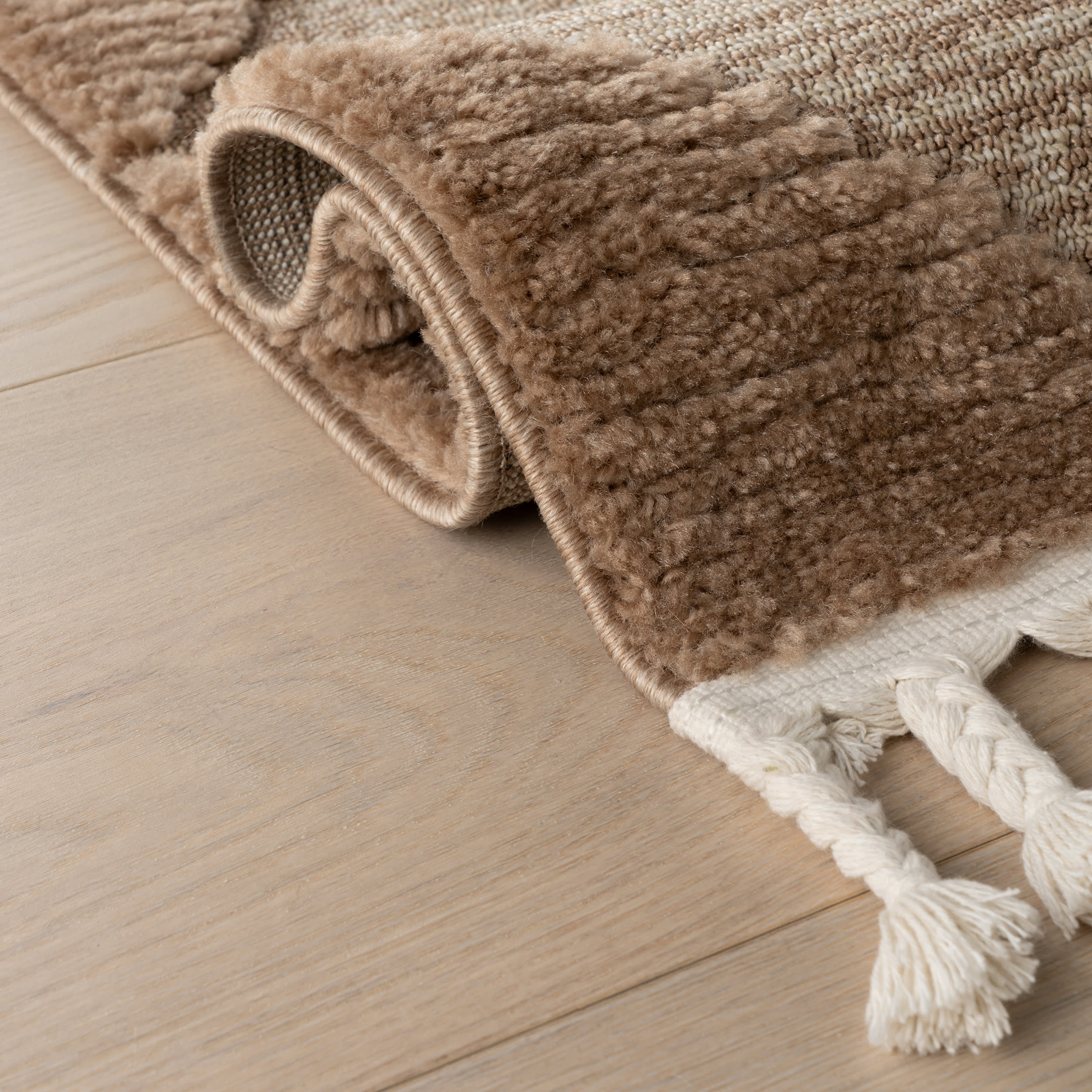 Aylin Diamond Tasseled Rug | Tan