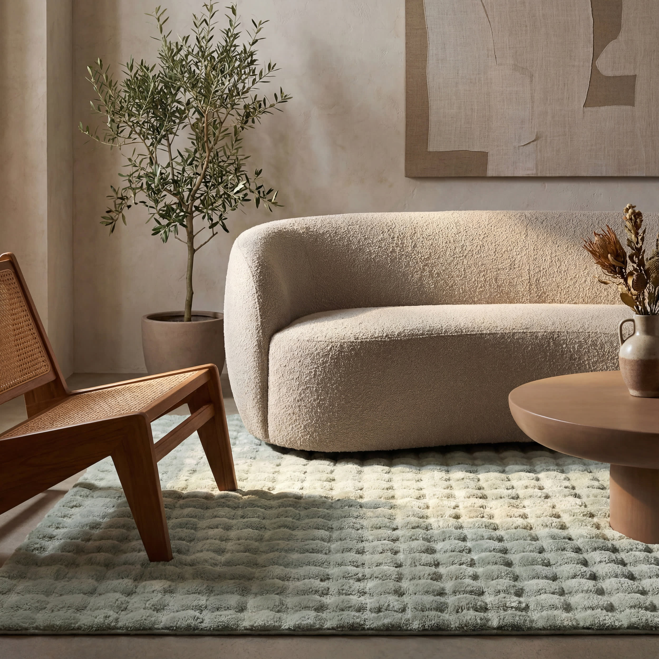 Ivana Checkered Plush Cloud Washable Rug | Mint Green Main image