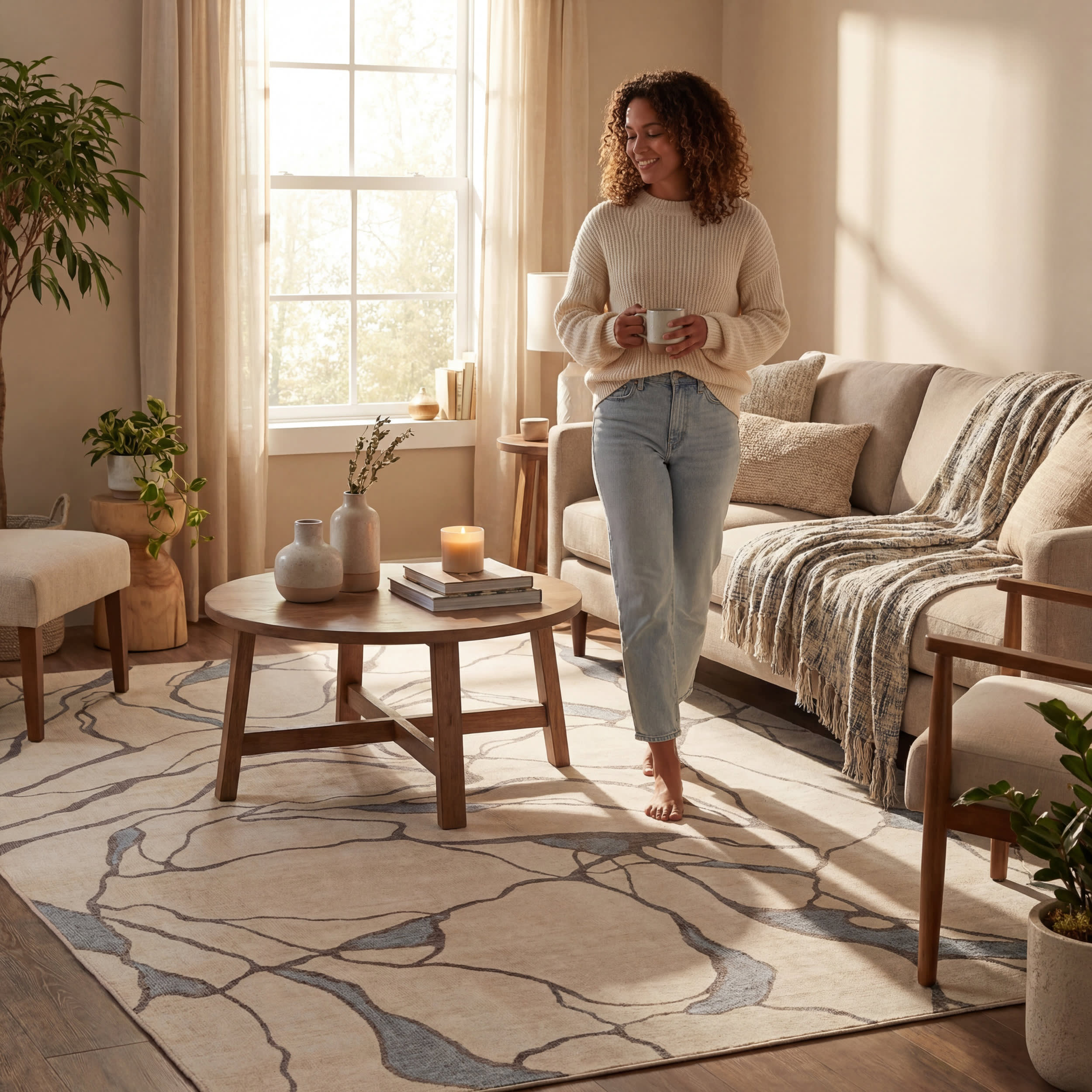 Lenis Abstract Washable Rug | Ivory