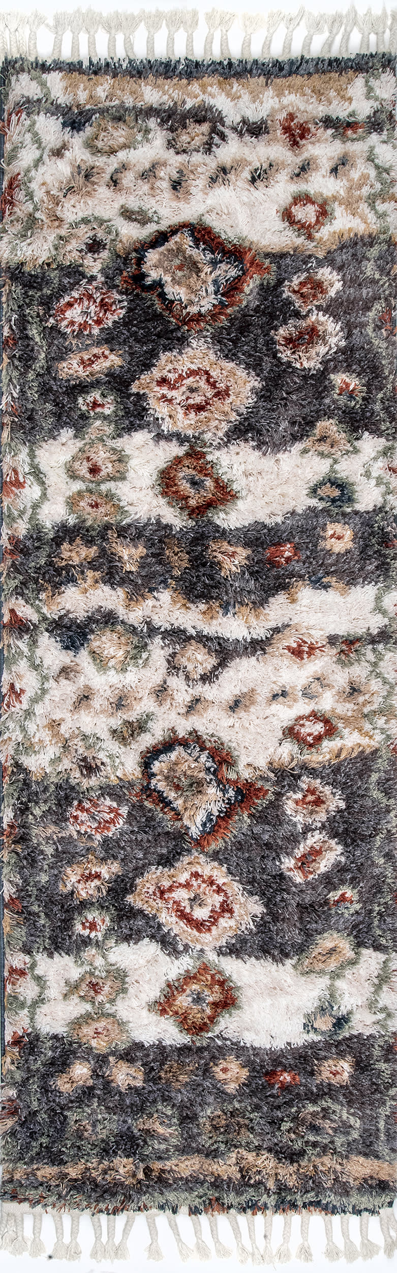 Moroccan Diamond Shag With Tassels Rug | Grey Main image