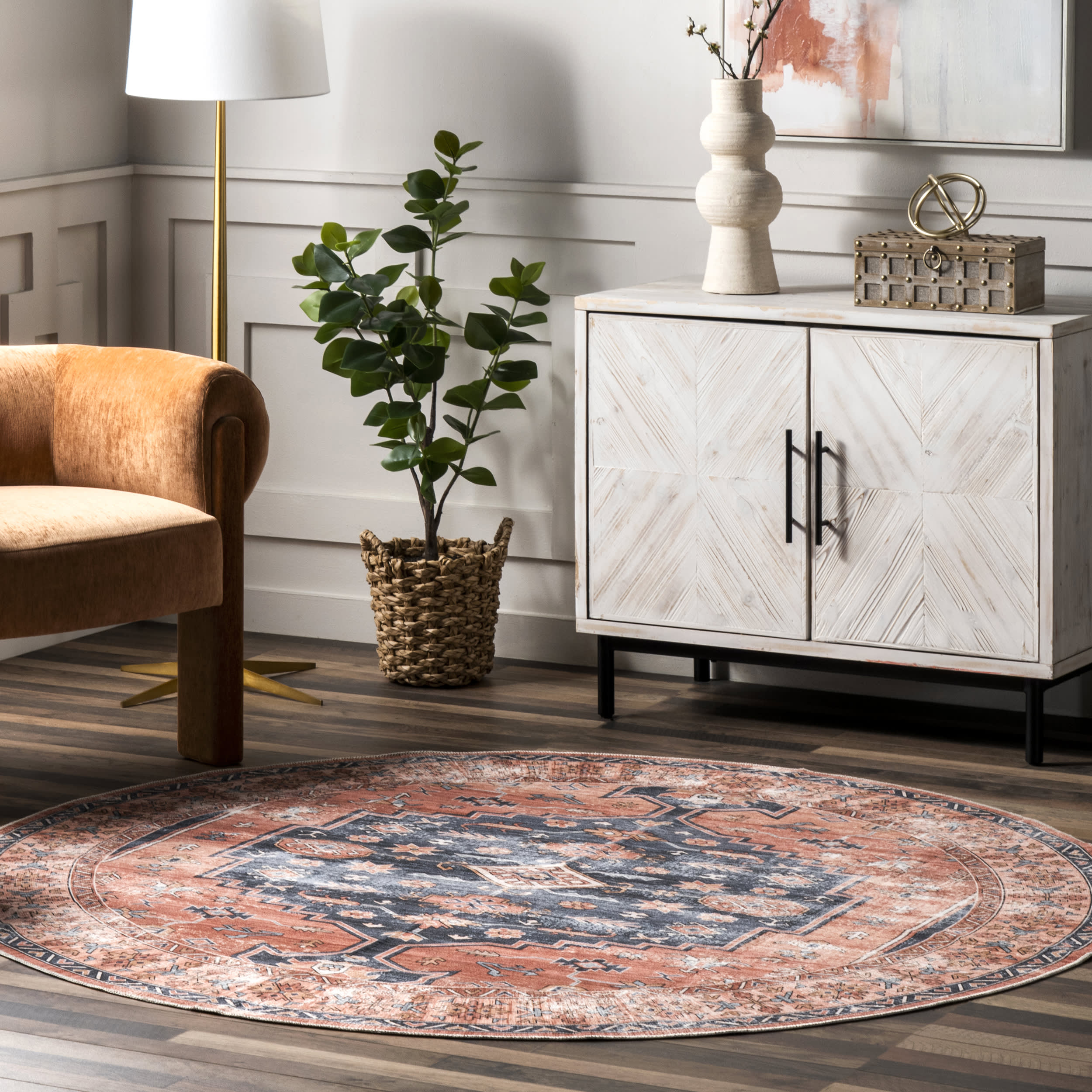 Daisy Washable Persian Rug | Brick Secondary image