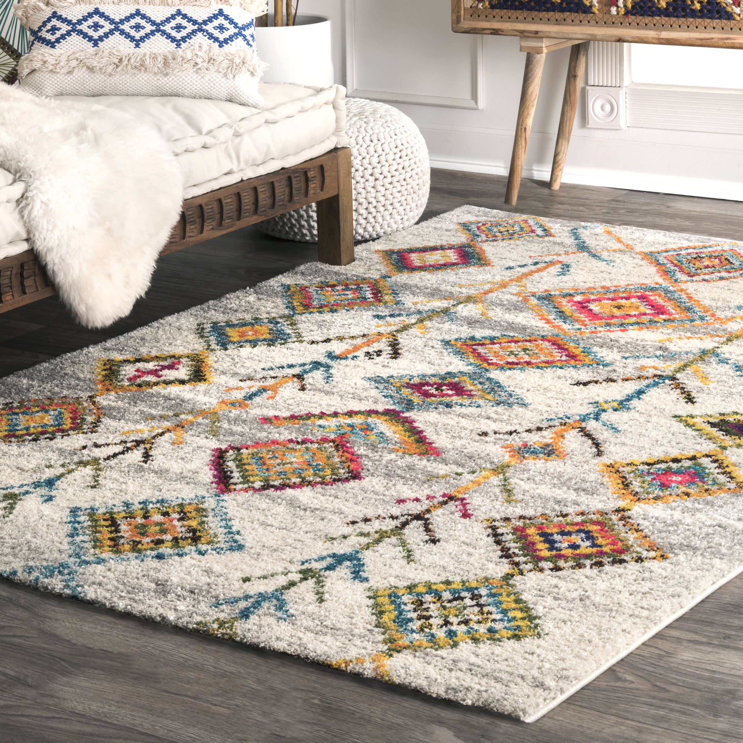 Aztec Diamonds Shag Rug | Grey Secondary image