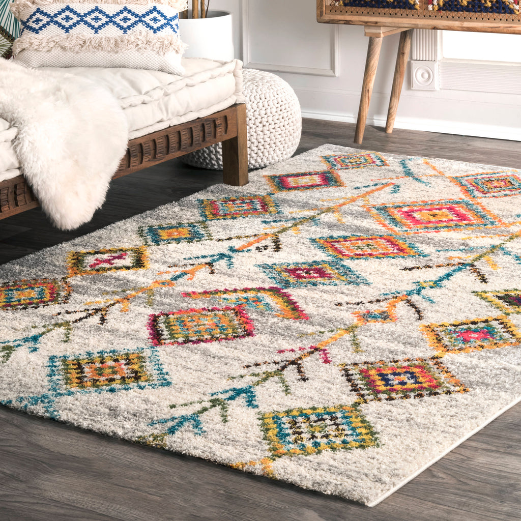 Aztec Diamonds Shag Rug | Grey