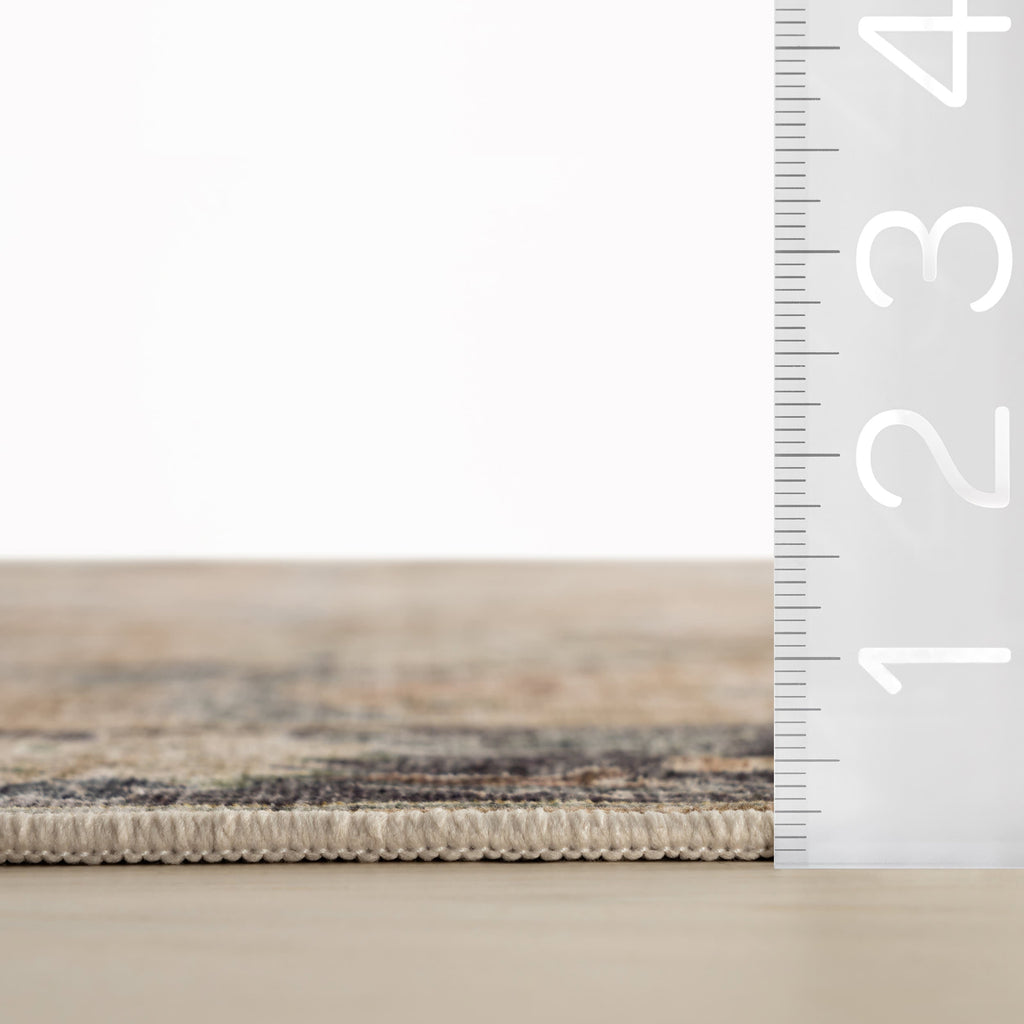 Sinikse Floral and Paisley Washable Rug | Beige