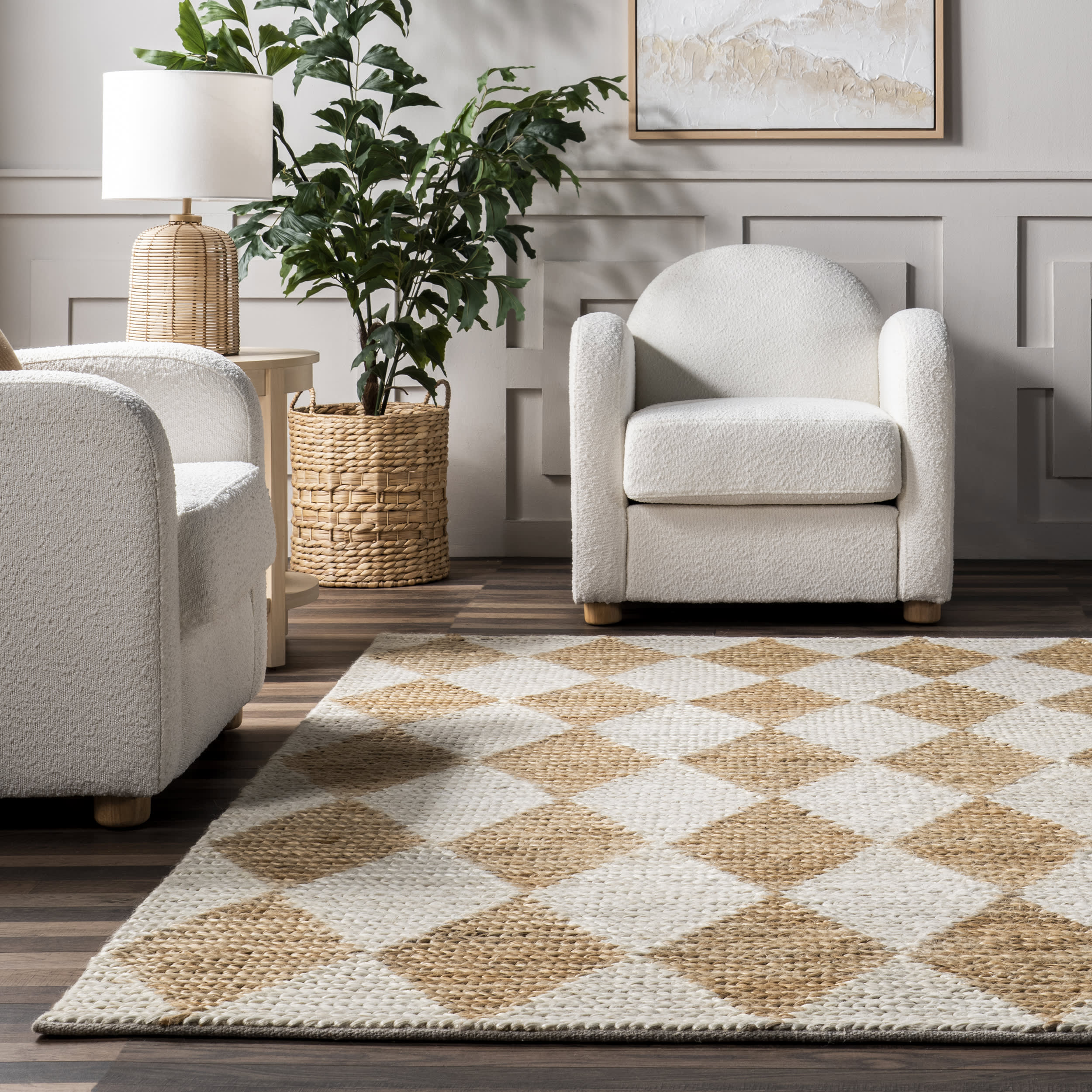 Deja Diamond Jute Trellis Rug | Natural