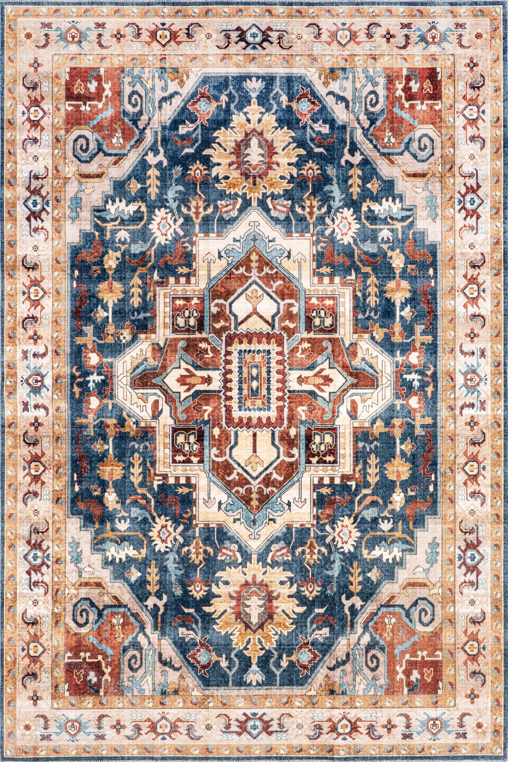 Jewel Medallion Washable Rug | Dark Blue Main image