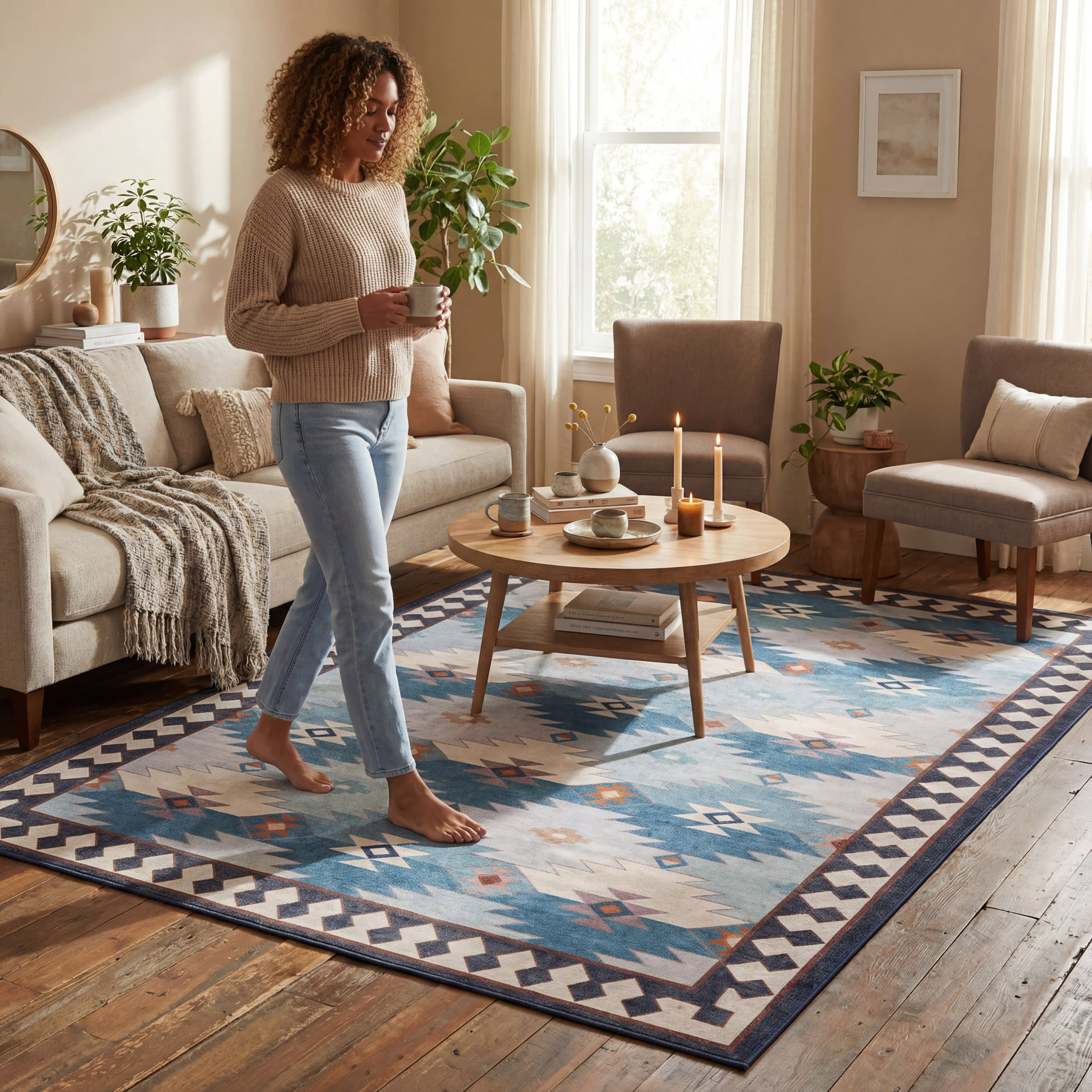 Jasdin Southwestern Washable Rug | Blue