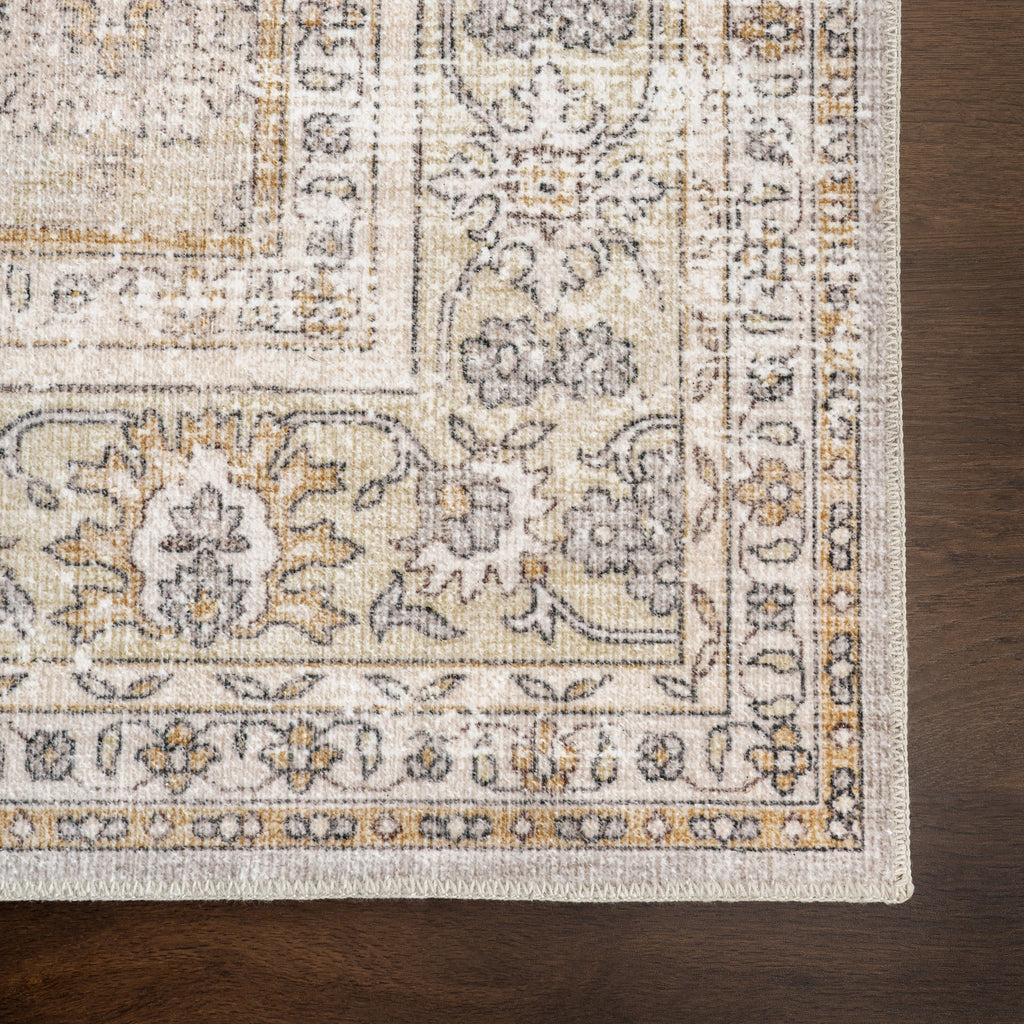 Meena Fading Garden Spill Proof Washable Rug | Beige