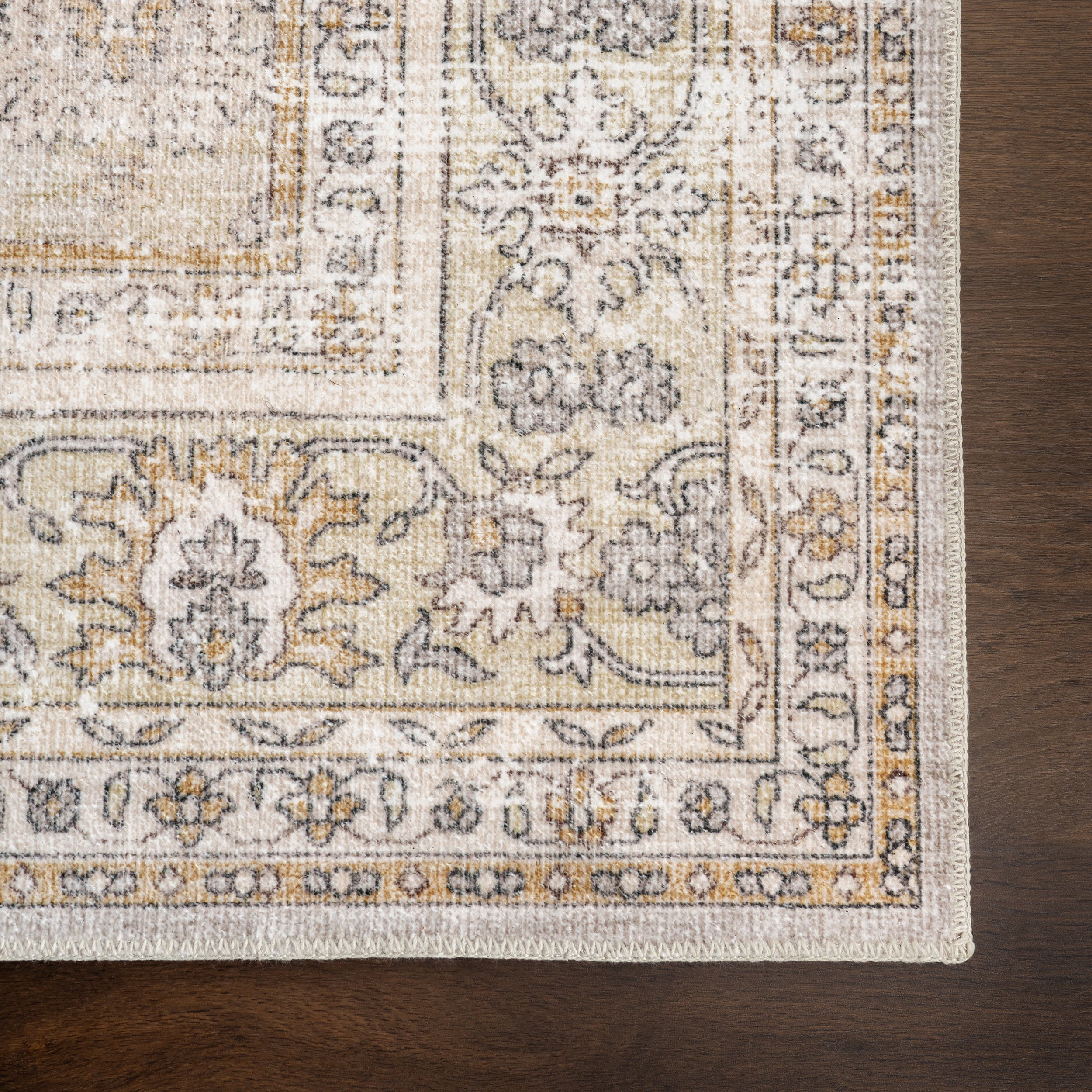 Meena Fading Garden Spill Proof Washable Rug | Beige