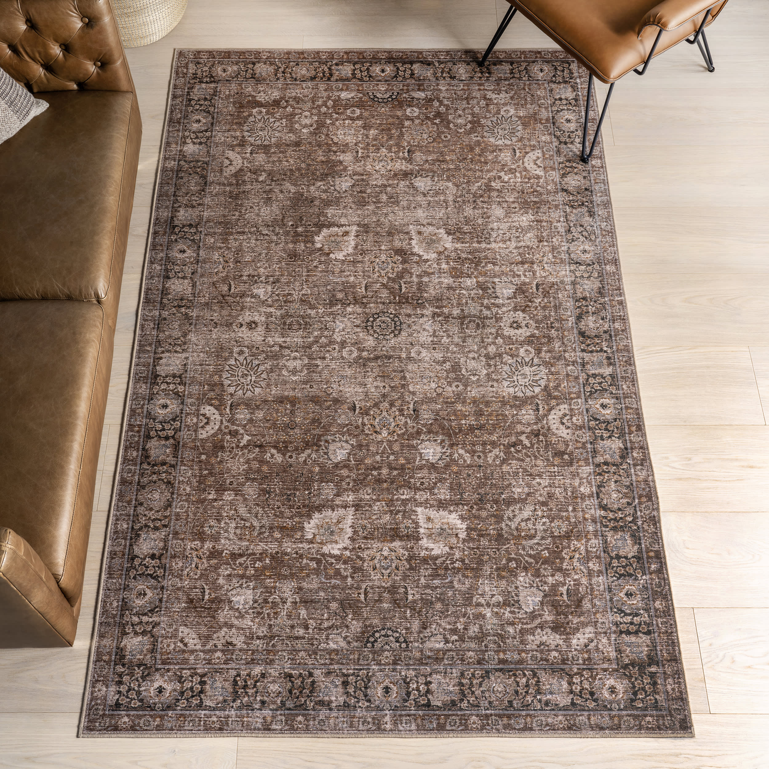 Bayberry Spill Proof Vintage Washable Rug | Brown Secondary image