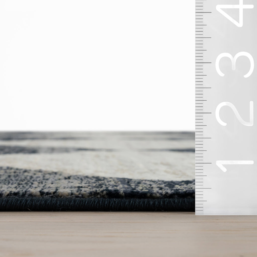 Vanni Checkered Fringed Rug | Navy