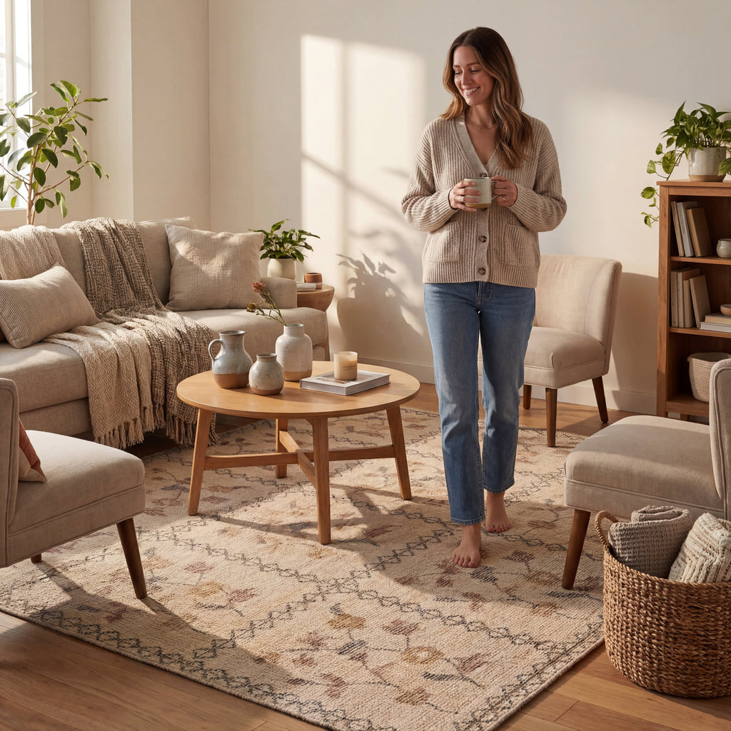 Nyme Floral and Paisley Farmhouse Rug | Sand