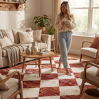 Vanni Checkered Fringed Rug | Red