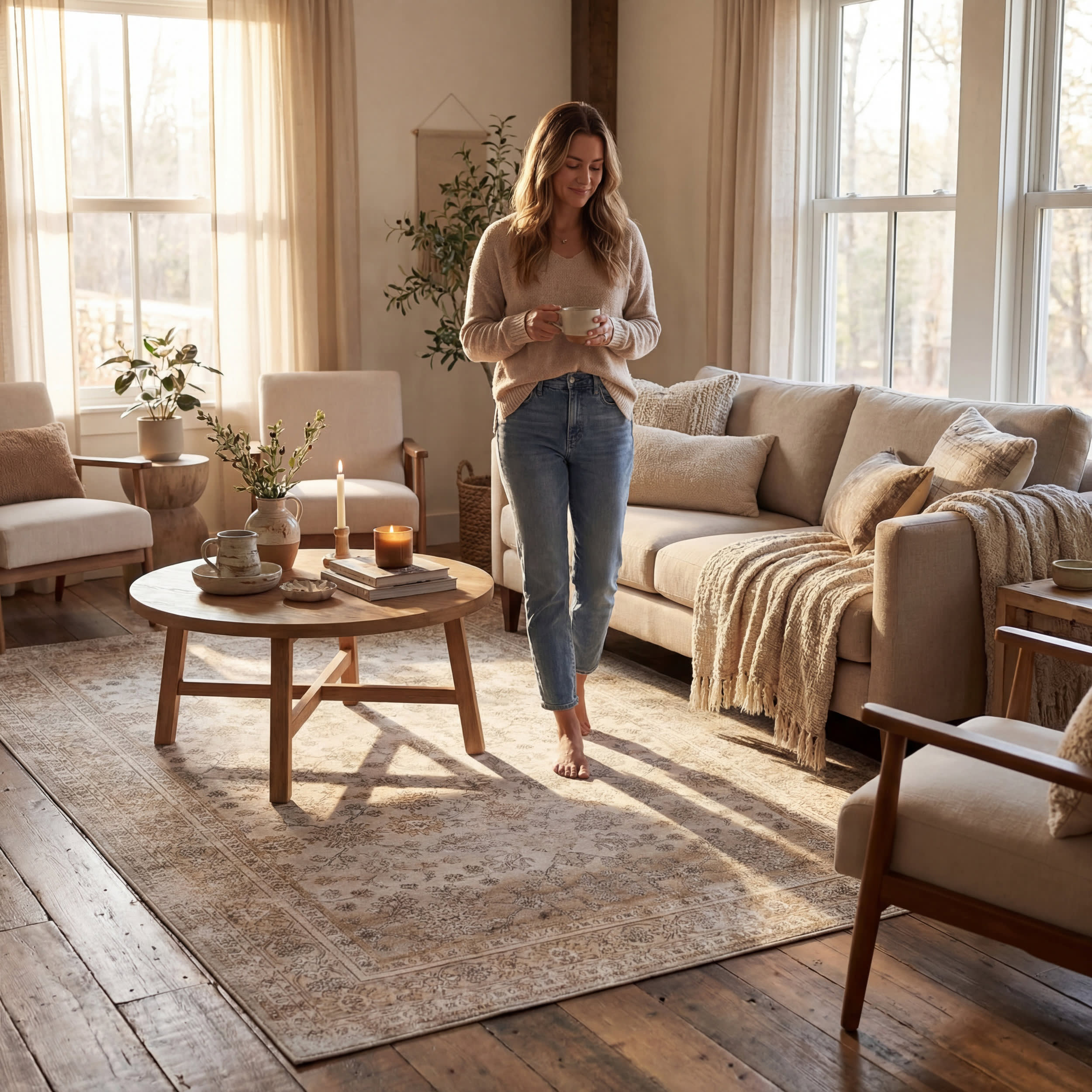 Meena Fading Garden Spill Proof Washable Rug | Beige