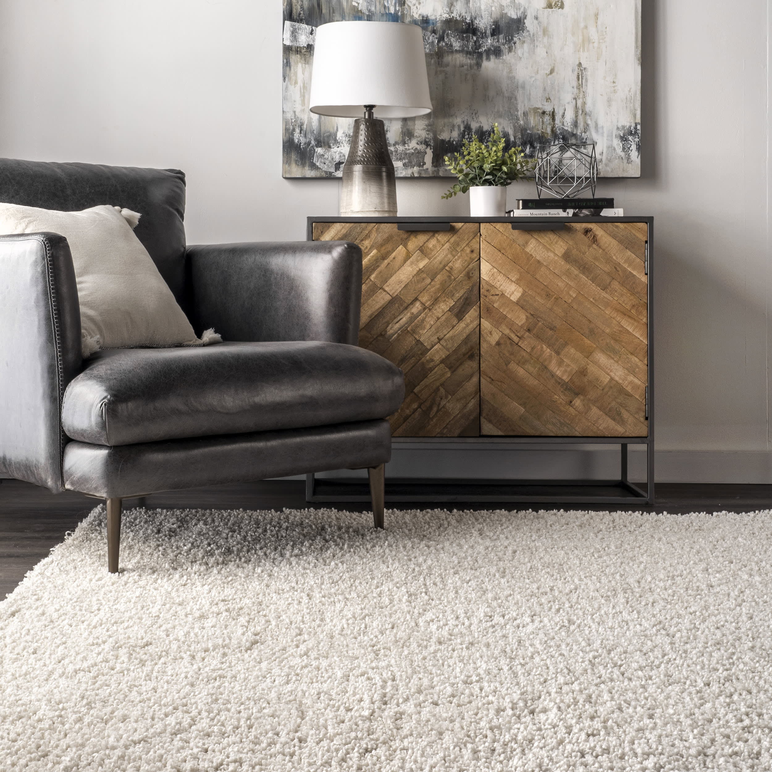 Soft Solid Shag Rug | White