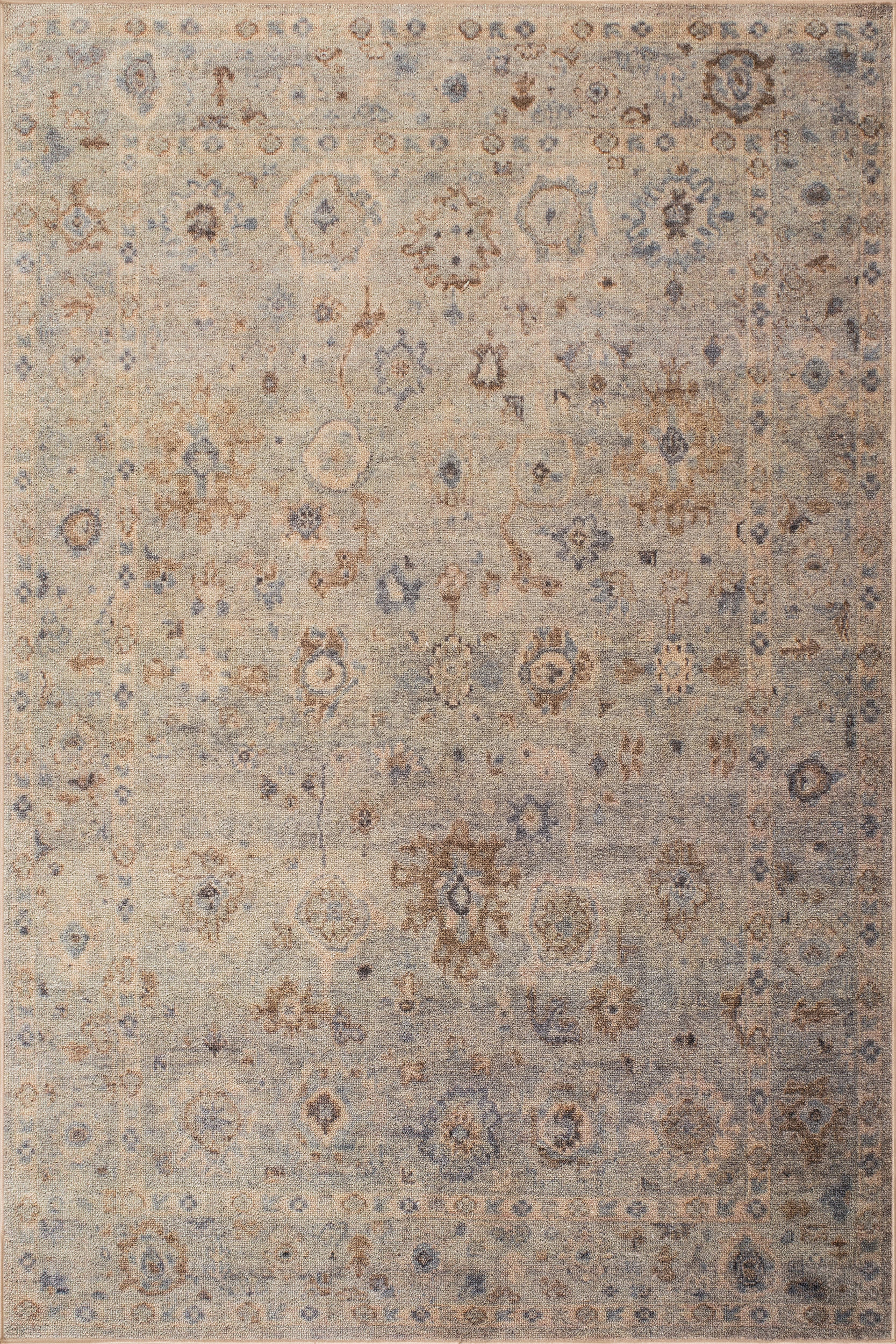 Viret Traditional Bordered Washable Rug | Blue
